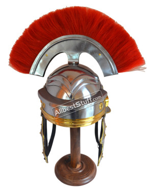 Roman Guard Armor Helmet Brass-Accents Medieval Knight Crusader RED PLUME