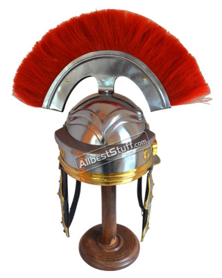 Roman Guard Armor Helmet Brass-Accents Medieval Knight Crusader RED PLUME