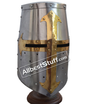 SALE! Templar Crusader Helmet with Mason Cross in Brass