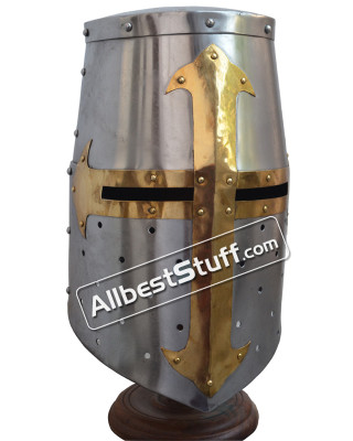 SALE! Templar Crusader Helmet with Mason Cross in Brass