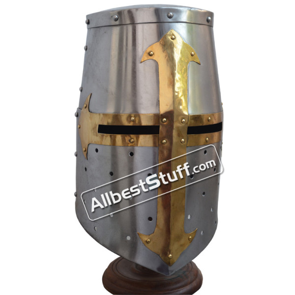 SALE! Templar Crusader Helmet with Mason Cross in Brass