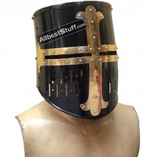 SALE! Crusader Helmet Black Finish with Brass Cross 16 Gauge