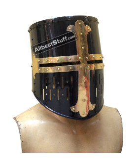 SALE! Crusader Helmet Black Finish with Brass Cross 16 Gauge
