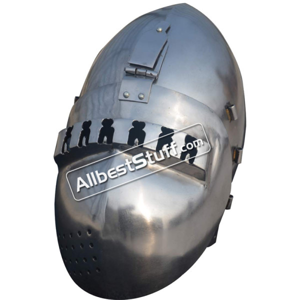 Medieval 14th Century Klappvisor Bascinet 14 Gauge Steel Helmet