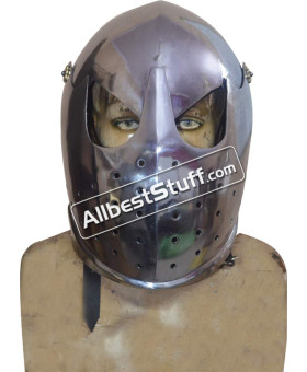 Medieval 16 Gauge Steel European Barbute with Visor