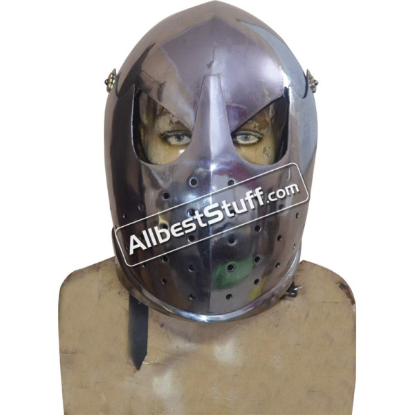 Medieval 16 Gauge Steel European Barbute with Visor