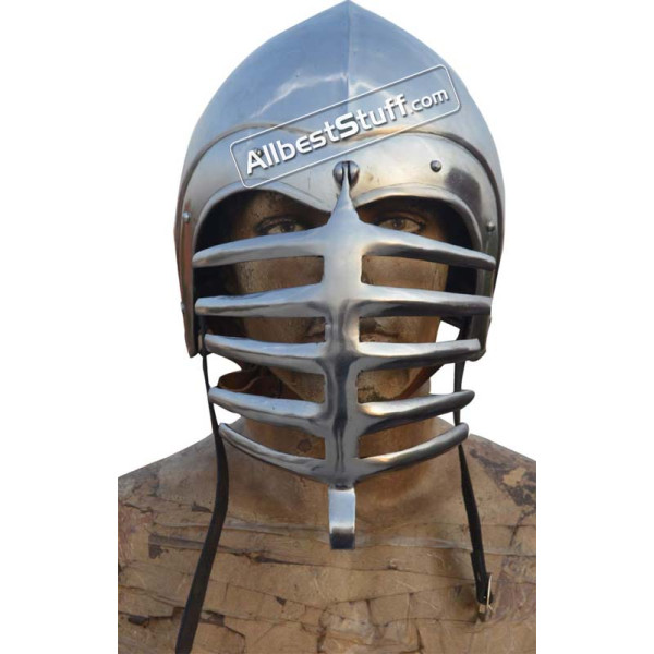 Medieval Bascinet with Grill Shaped Visor Helmet