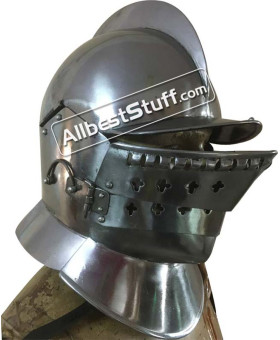 Medieval Burgonet with visor Helmet made of 16 Gauge Steel