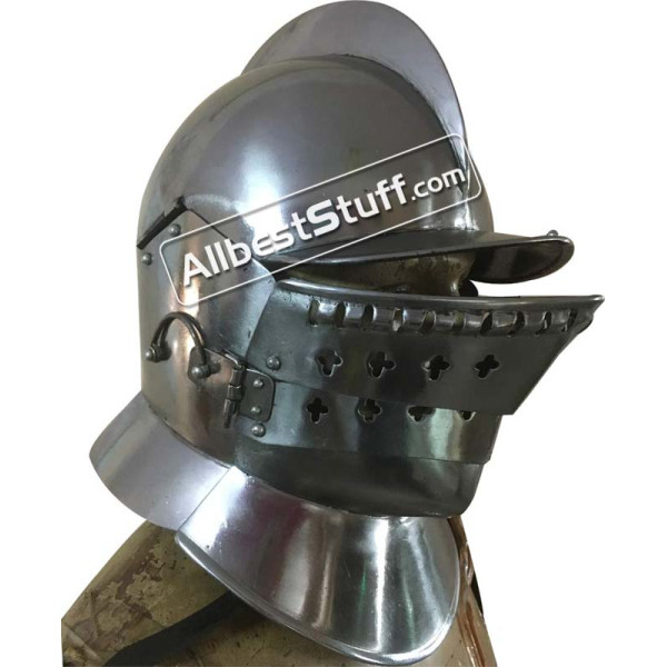 Medieval Burgonet with visor Helmet made of 16 Gauge Steel