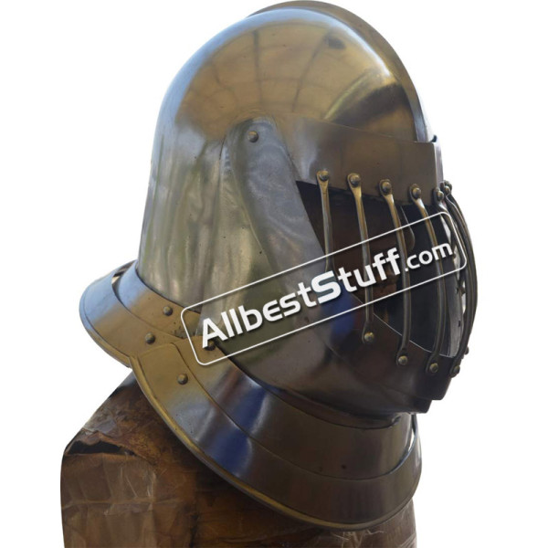 Medieval English Knight Closed Helmet Made of 14 Gauge Steel