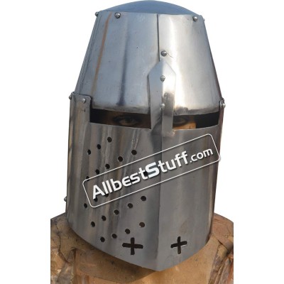Medieval Great Helmet Pembridge Style 14 Gauge Steel