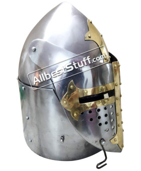 Medieval Sugar Loaf Helmet with hinged Visor 16 Gauge Steel Polished