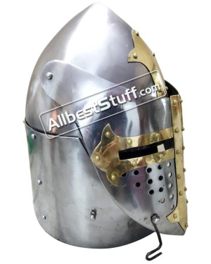 Medieval Sugar Loaf Helmet with hinged Visor 16 Gauge Steel Polished