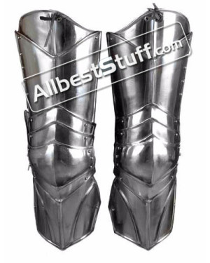Medieval Steel Plate Armor Leg Protectors with Adjustable Leather Straps