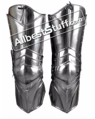 Medieval Steel Plate Armor Leg Protectors with Adjustable Leather Straps
