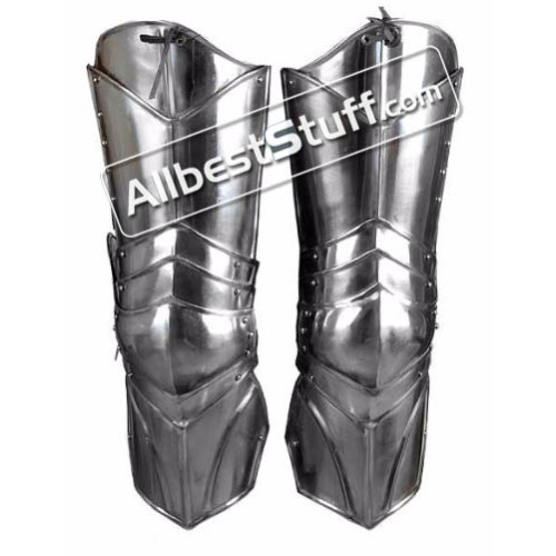Medieval Steel Plate Armor Leg Protectors with Adjustable Leather Straps