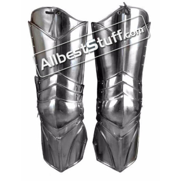 Medieval Steel Plate Armor Leg Protectors with Adjustable Leather Straps