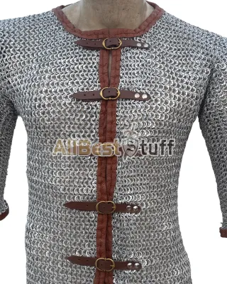Full Flat Riveted Aluminum Front Open Chain Mail Shirt Chest 40