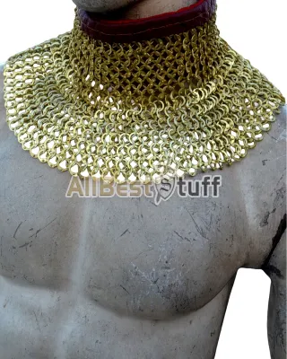 Solid Brass 9 MM Flat Dome Pin Riveted High Neck Chainmail Collar