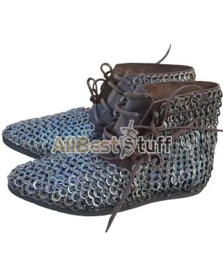 Medieval Ankle Leather Shoes with Titanium Chainmail