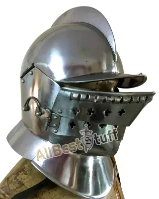 Medieval Burgonet with visor Helmet made of 16 Gauge Steel